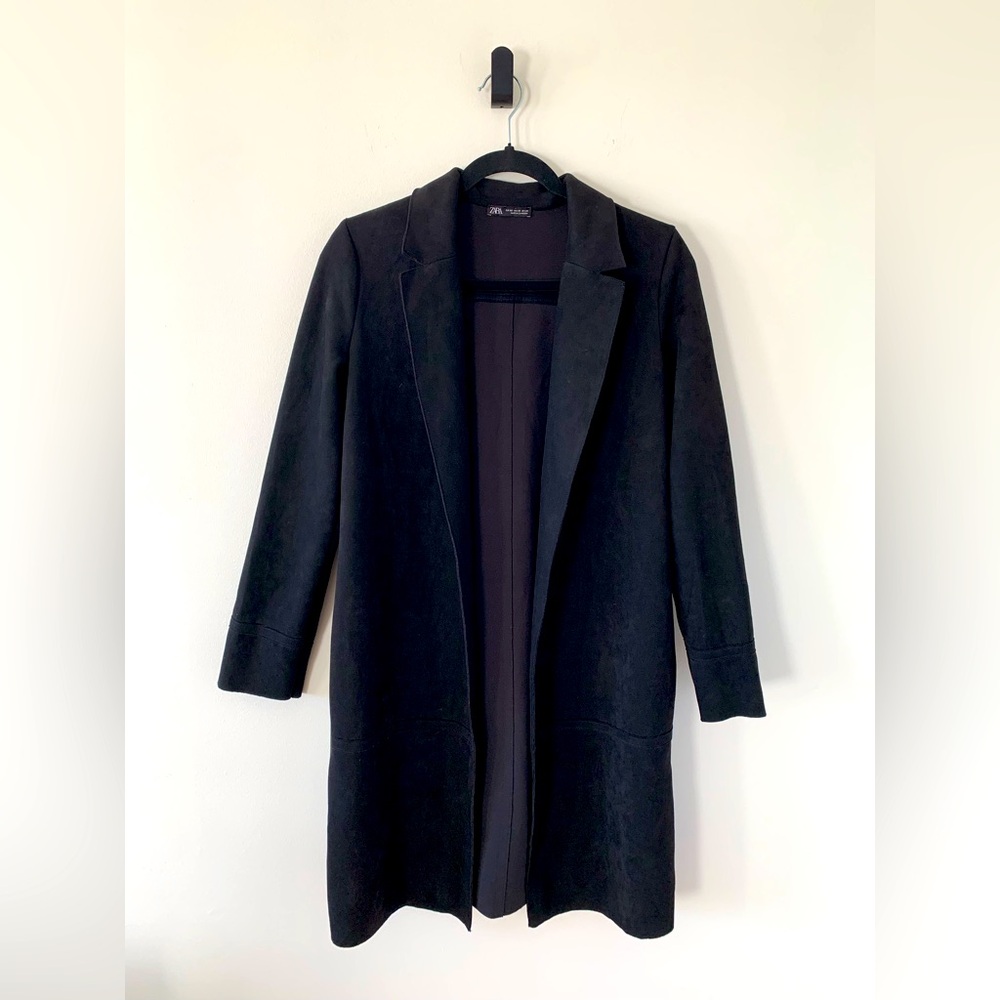 Zara Black Faux Suede Open Front Coat size XS